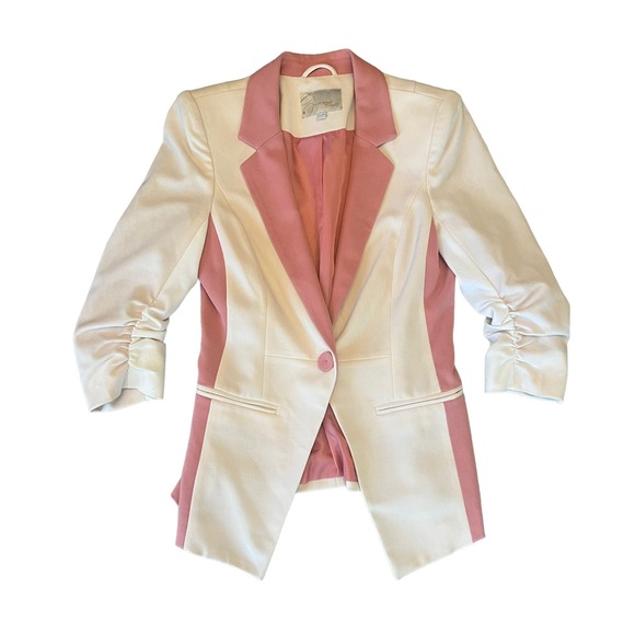 Vero Moda Classic Vintage Blazer Ruched Sleeves Pink Barbie Cream Size S - Picture 6 of 11